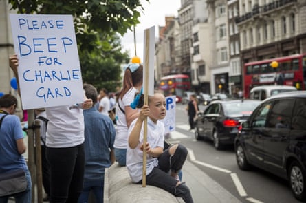 Supporters of the Charlie Gard family gather outside the Royal Courts of Justice on Thursday.