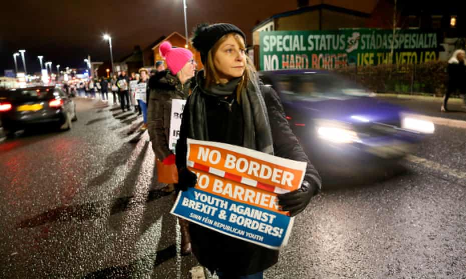 Protesters in west Belfast demonstrating against a hard border in Ireland in 2017.