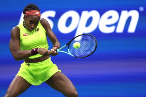 Coco Gauff drew first blood in the opening set of her US Open semi-final with Karolina Muchova.