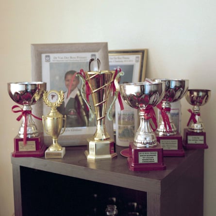 Trophies displayed in Kaylin Kleinhans’ home, from various national competitions she and her older sister (who is also a drum majorette) have been involved in. Their mother is highly supportive of the girls’ participation in the team; in every room there is an element of the girls’ achievements on display.
