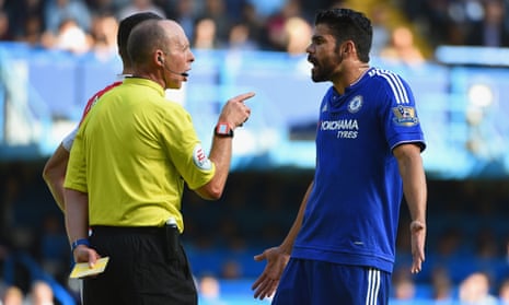 Diego Costa and referee Mike Dean