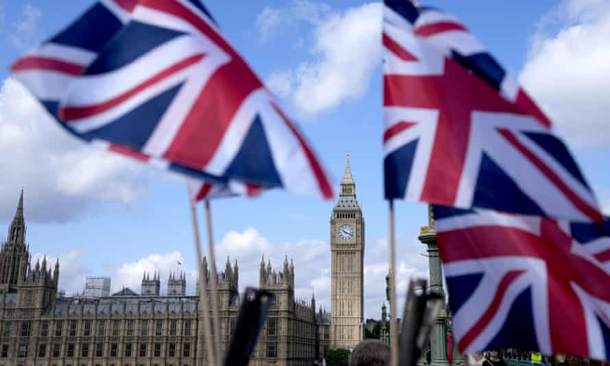 Union jack flags in front of Big Ben