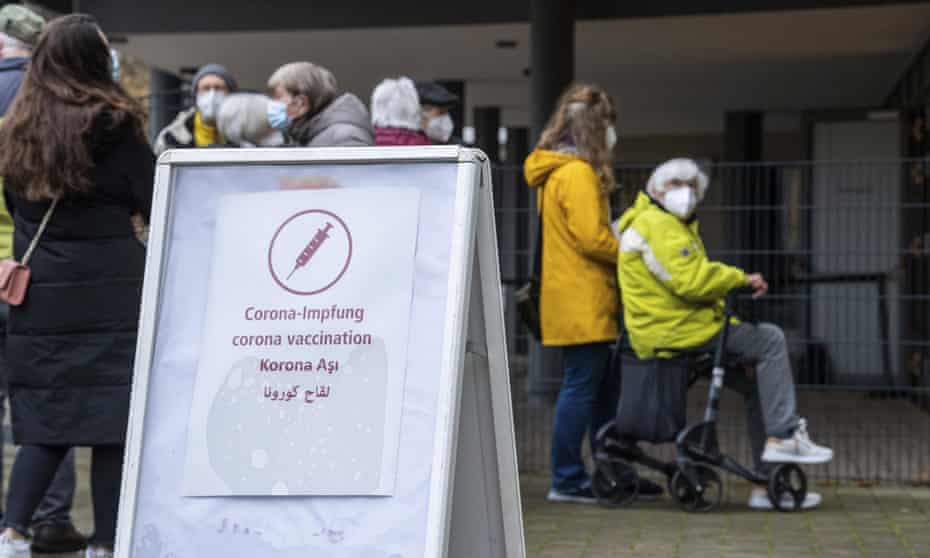 People line up for vaccinations in Osnabrück, Germany, on Saturday.