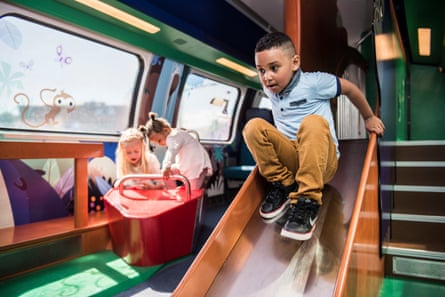 Children in a play area, in one of Swiss Federal Railway’s family carriages.