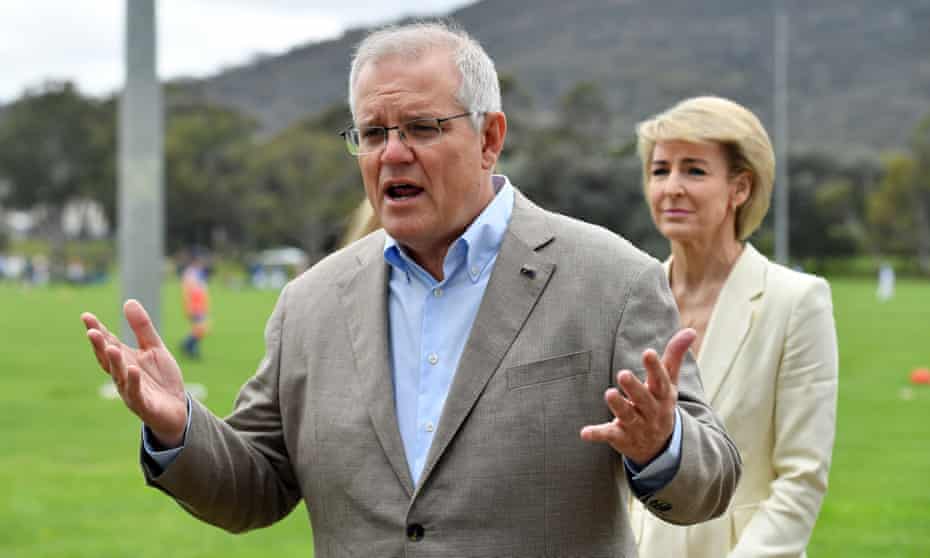 Scott Morrison and Michaelia Cash at a press conference in Canberra on Sunday