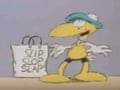 Yellow cartoon seagull next to bag reading Slip slop slap