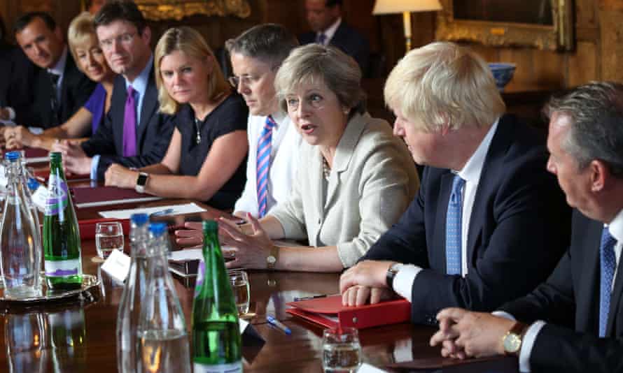 Theresa May holding a cabinet meeting at Chequers in August 2016