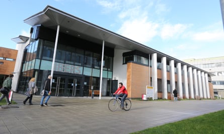Students outside the University of Aberystwyth.
