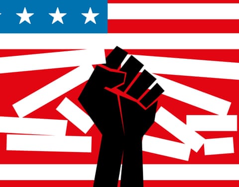 illustration: black power fist and US flag