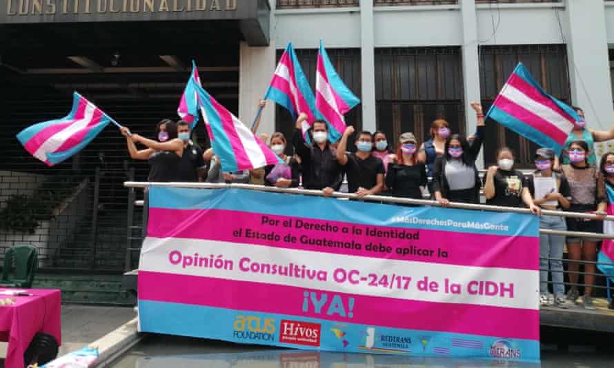 A rally for trans rights outside Guatemala’s constitutional court, 17 May 2021.
