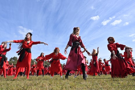 Kate Bush fans gather to dance to the singer’s 1978 hit song Wuthering Heights at Sydney Park in Sydney, on Saturday.