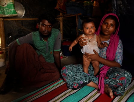 Mohammed Yosuf and Sobora Khatun with their baby Rukia in Shamlapur refugee camp