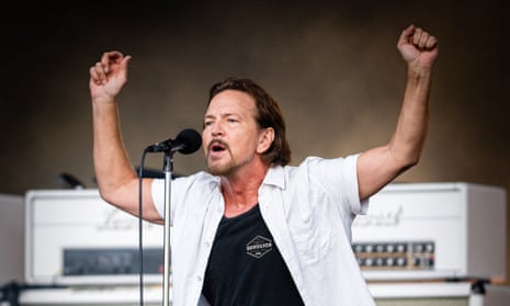 Eddie Vedder of Pearl Jam performing in Hyde Park.