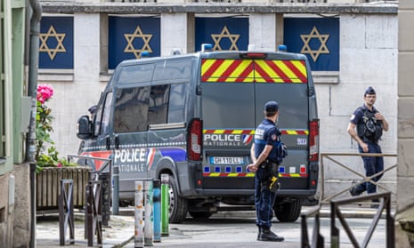 French police officers outside a synagogue in Rouen.