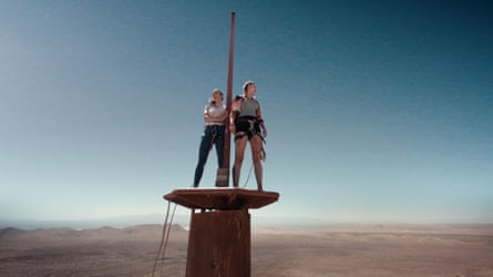Towering challenge … Grace Caroline Currey and Virginia Gardner in Fall.