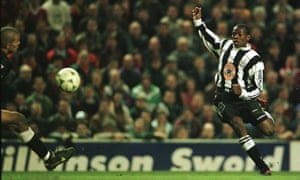 Tino Asprilla puts Newcastle 3-2 ahead at Anfield. âInstinctive, astonishing, bow-legged brilliance.â