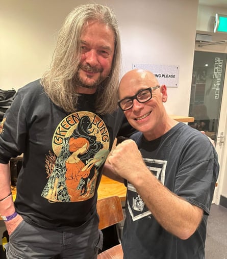 Nathan Maddison (left) with John Bush of the bands Armored Saint and Anthrax.