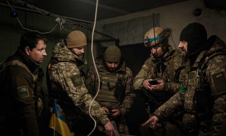 Ukrainian servicemen work in the operations room in Bakhmut on 9 February.