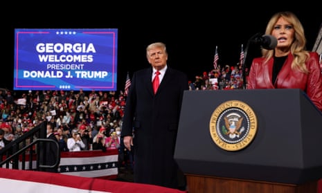 Donald Trump with his wife Melania at a campaign rally for Republican senators David Perdue and Kelly Loeffler in December 2020.