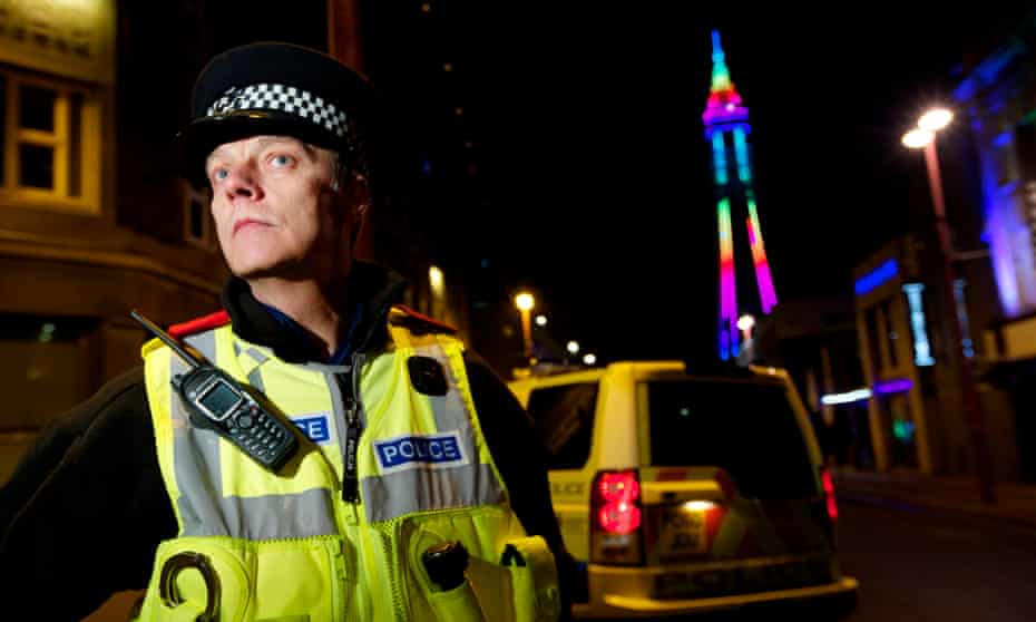 Inspector Tim Newton of Lancashire Police out in the town centre in Blackpool, Lancashire.