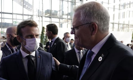 Scott Morrison with French president Emmanuel Macron in Rome.