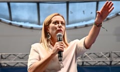 Fratelli d'Italia leader Giorgia Meloni campaigns in Genoa<br>epa10184372 Brothers of Italy (Fratelli d'Italia) leader Giorgia Meloni attends an election campaign rally, in Genoa, Italy, 14 September 2022. Italy will hold an early election on 25 September following the resignation of the Prime Minister. EPA/LUCA ZENNARO