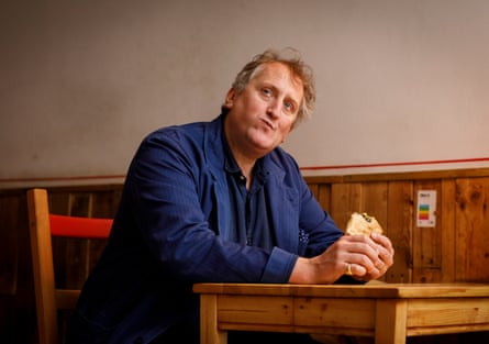 Max looks thoughtful as he chews on the Pret butternut chestnut stuffing and pistachio sandwich.