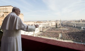 Pope Francis delivers his blessing from the central balcony of St Peter’s