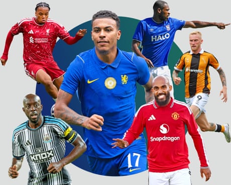 A composite of Liverpool's Rio Ngumoha, Chelsea's Morgan Rogers, Ipswich Town's Issa Diop, Hull City's Oli McBurnie, Manchester United's Bryan Mbeumo, Yoane Wissa of Newcastle United.