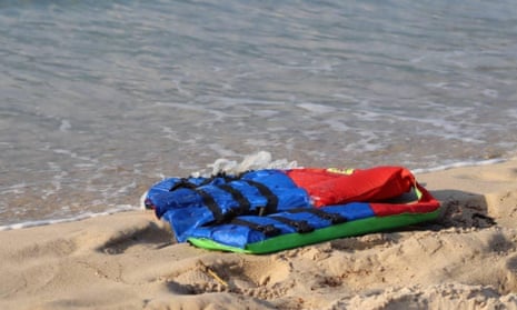 Lifejackets on the beach near the port of al-Khums, Libya.