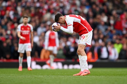 14 April 2024Kai Havertz of Arsenal looks dejected after the team concede a second goal to Aston Villa at Emirates Stadium. Villa won 2-0.