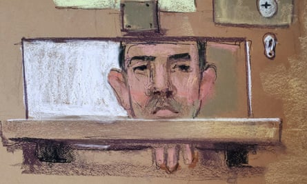 A court sketch of Timothy Hale-Cusanelli appears during a virtual hearing in a New Jersey court.