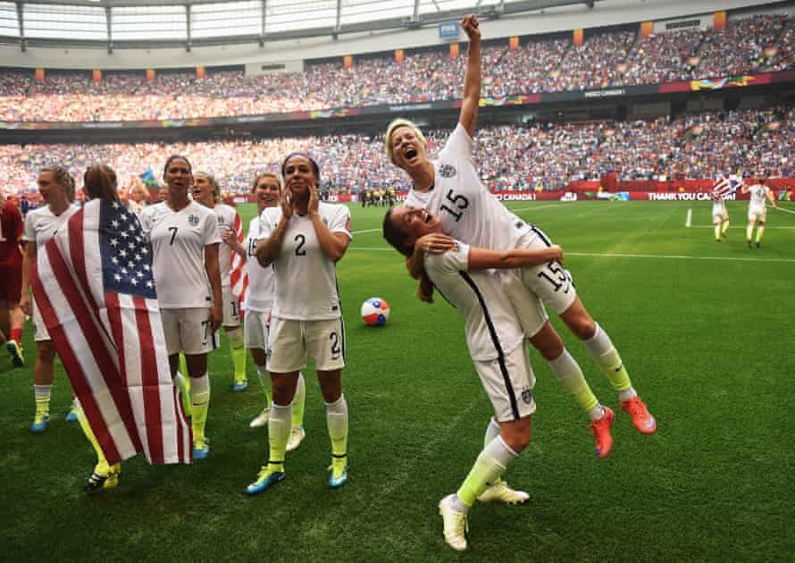 Rapinoe celebrates after winning the 2015 Women’s World Cup in Vancouver.