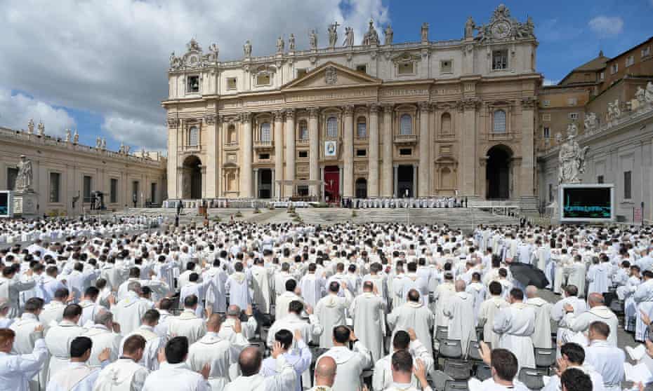 Pope Francis leads a mass for priests in St Peter’s Square at the Vatican