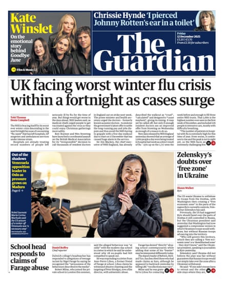 Guardian front page, Friday 12 December 2025