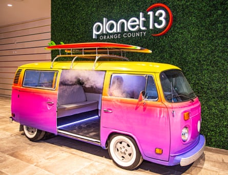 Planet13 features a VW party bus filled with fake smoke as a customer photo op.