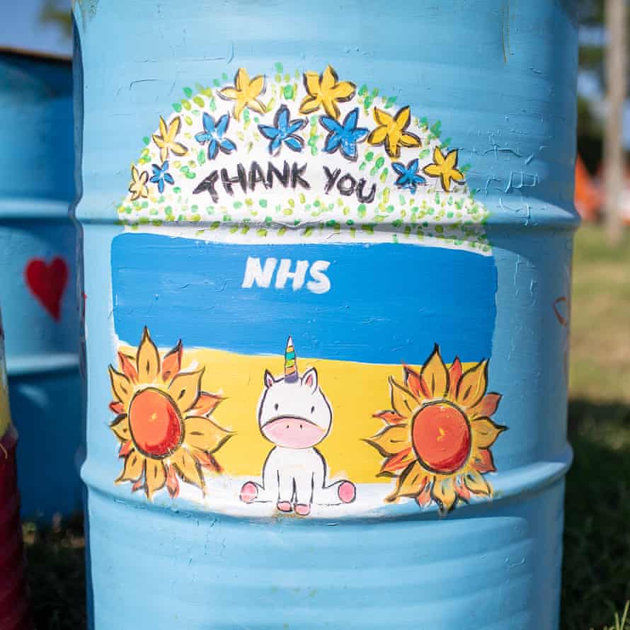A bin painted for Dan Tastic Glastonbury’s charity fundraiser thanks the NHS