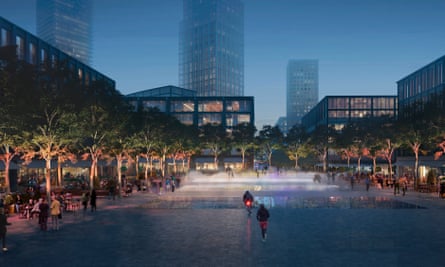 Visualisation of the town square in the Canada Water masterplan.