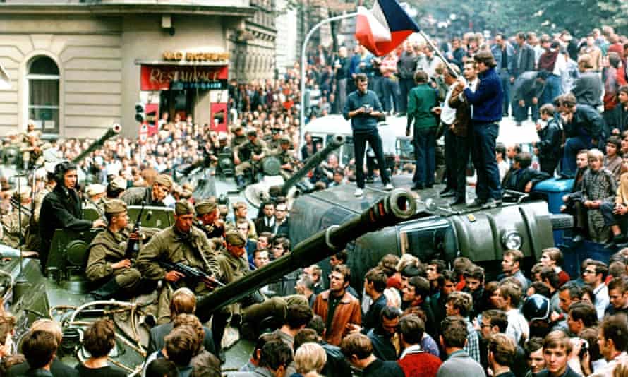 Spirit of 1968 … residents surround Soviet tanks in  Prague, Czechoslovakia. (AP Photo/Libor Hajsky/CTK)