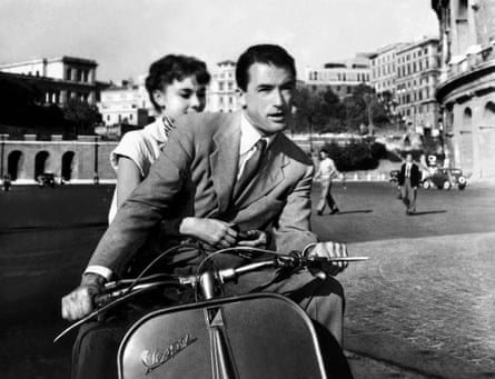 Audrey Hepburn and Gregory Peck on a Vespa in Roman Holiday