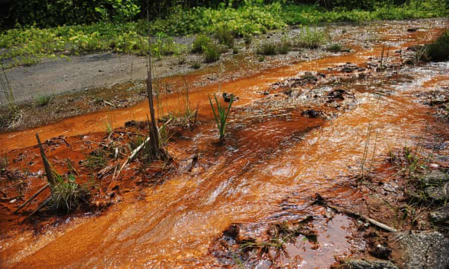 Water which is seeps from an abandoned mine on Kayford Mountain in West Virginia. Seventy per cent of the state's waterways are too polluted to support 'natural biological function'.