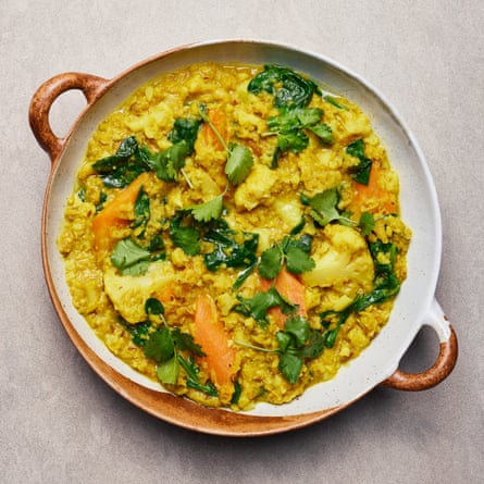 Sam Dixon’s cauliflower, carrot and spinach dal.