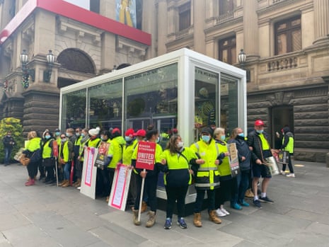 Country Road Group employees protesting outside the brand's flagship Melbourne store on 14 November