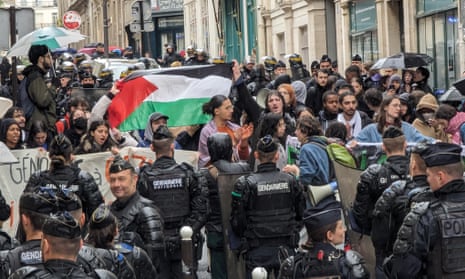 Gendarmerie and riot police intervene to evacuate the camp after pro-Palestinian students set up a camp at the Place de la Sorbonne in Paris.