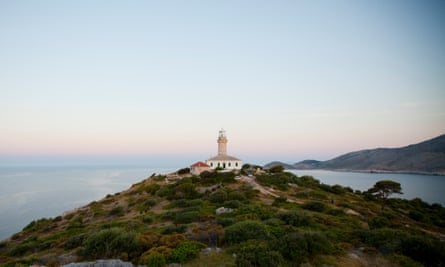 The Struga lighthouse overlooking the Adriatic Sea at dawn.Lastovo Island, Croatia.
