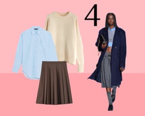 4. Uniform Take your workwear lead from Miuccia Prada who’s Miu Miu collection was a masterclass in refreshing your office uniform and falling back in love with the 9-5 wardrobe. While we might not hack our sweaters to crop tops, we will definitely be wearing the swingy pleated skirts, blue shirts and macs. From left: Shirt £25, marksandspencer.com. Skirt, £315, margarethowell.co.uk. Jumper £285, and-daughter.com. Miu Miu SS22.