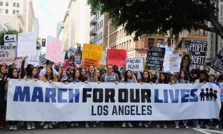 Demonstrators participate in the March for Our Lives rally on Saturday in Los Angeles, California.