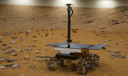 A working prototype of the ExoMars rover at the Airbus Defense Space facility in Stevenage.