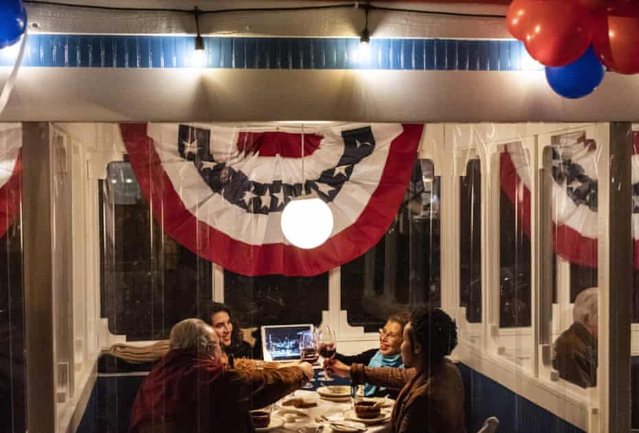 Diners celebrate Joe Biden’s inauguration at Le Diplomate restaurant in Washington DC.