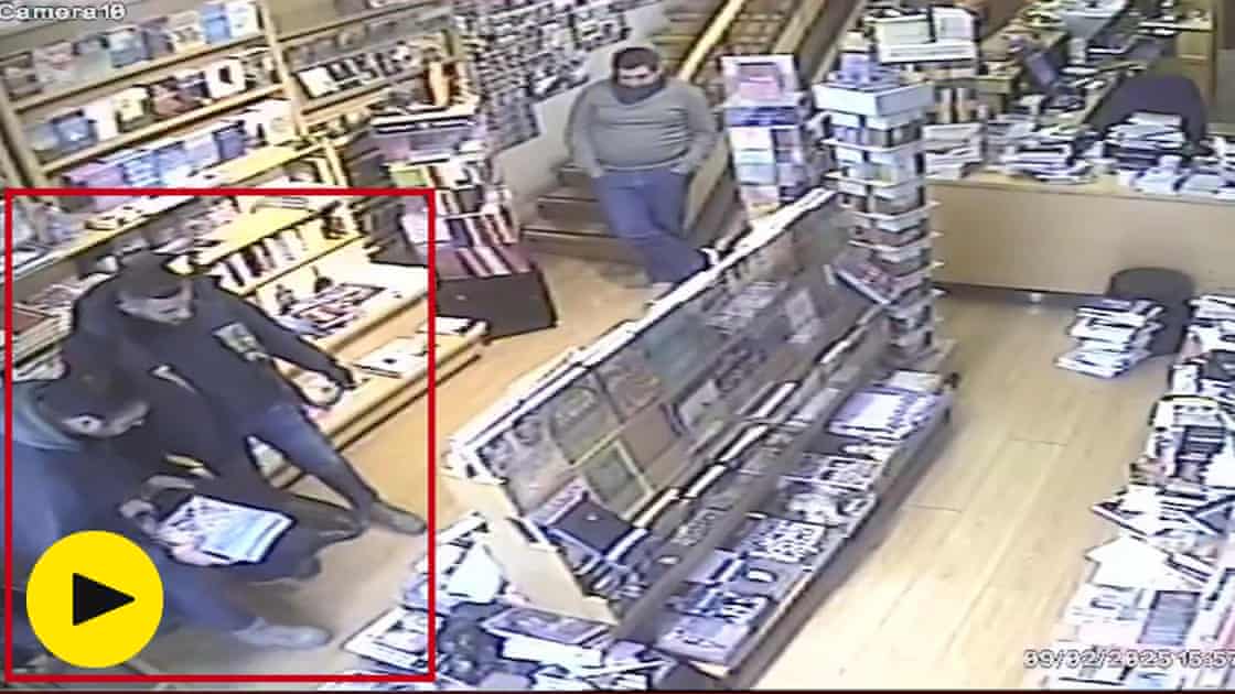 CCTV shows Israeli police raiding Jerusalem bookshop – video report